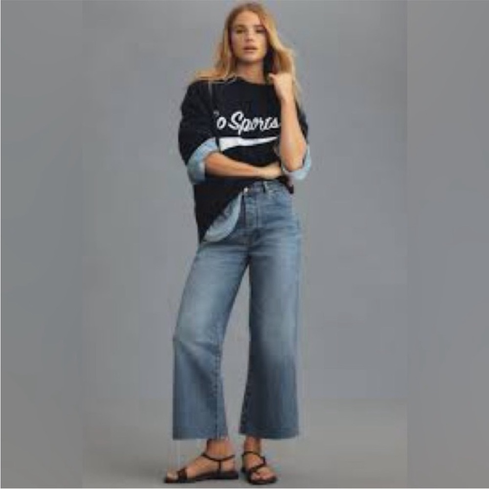 Rollas Eastcoast Flare Jean High Rise Organic Cotton Patch Pockets Sz 32
